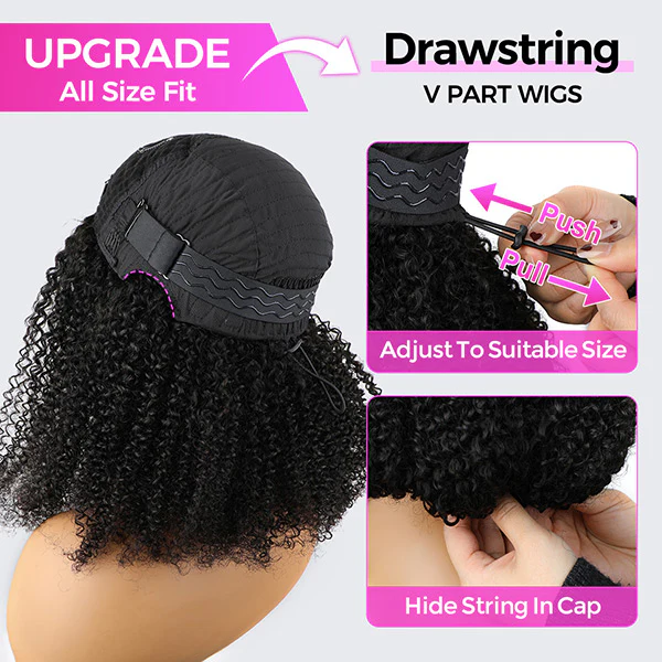 Clearance Sale Water Wave Highlight Human Hair 3 In 1 Half Wig With Drawstring 1B/30 Colored Curly Hair Wigs - Image 3
