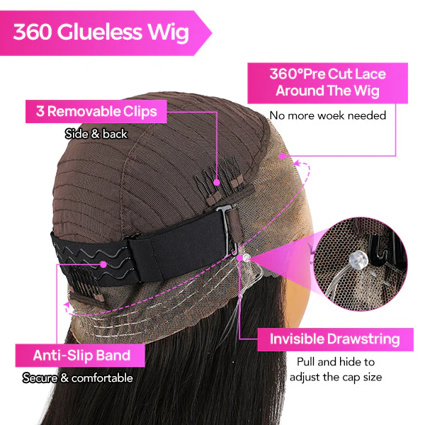 VSHOW Pre Cut Lace Straight Human Hair 360 Wear Go Glueless Wigs With Invisi Drawstring 180% Density - Image 3