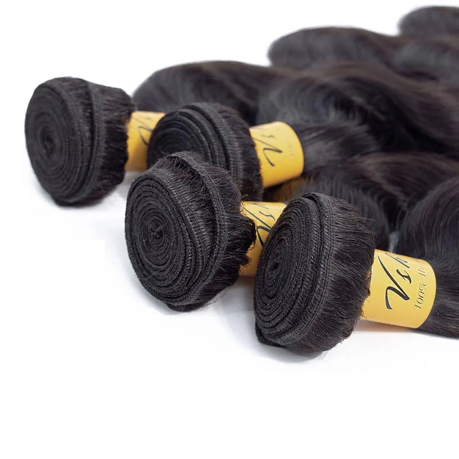 VSHOW HAIR Premium 9A Brazilian Human Virgin Hair Body Wave Natural Black 4 Bundles Deal - Image 7
