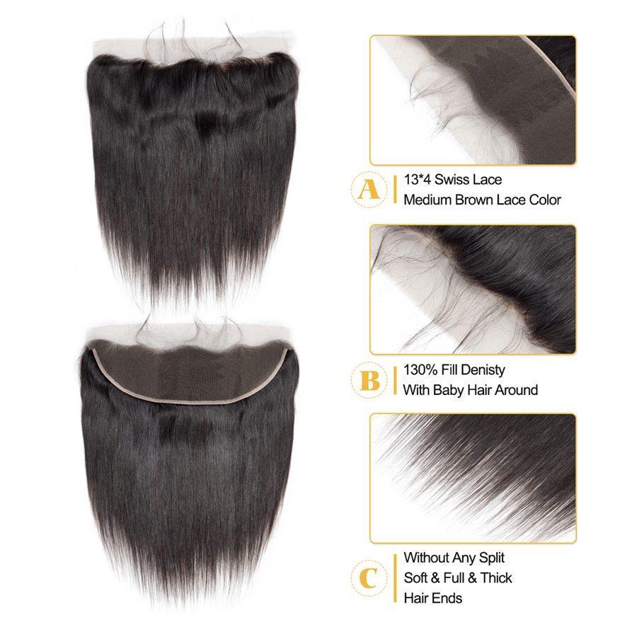 VSHOW HAIR Premium 9A Brazilian Human Virgin Hair Straight 3 Bundles with Pre Plucked 13x4 Frontal Natural Black - Image 4