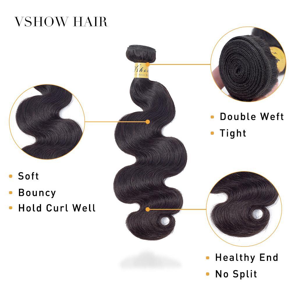 VSHOW HAIR Premium 9A Virgin Human Hair Sample Body Wave 1 or 2 Bundles Natural Black - Image 3