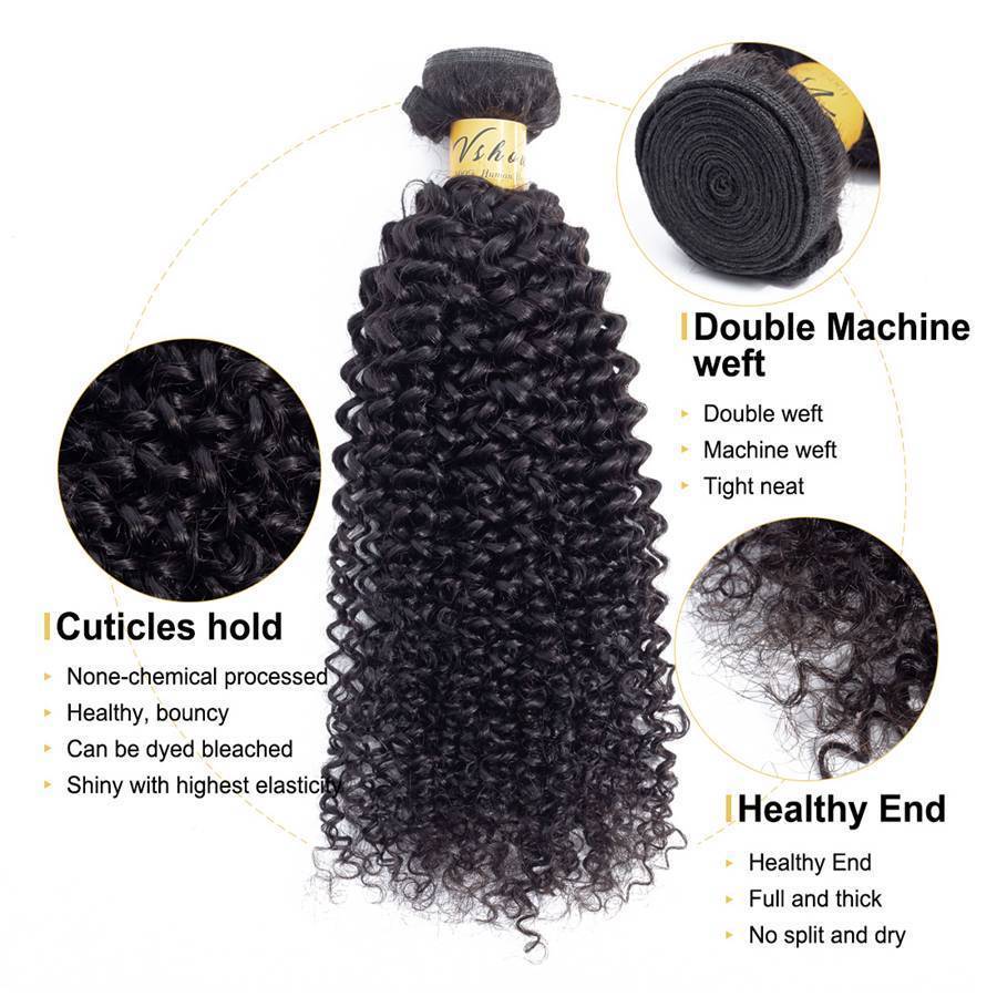 VSHOW HAIR Premium 9A Indian Human Virgin Hair Kinky Curly 3 Bundles with Pre Plucked Closure Deal Natural Black - Image 8