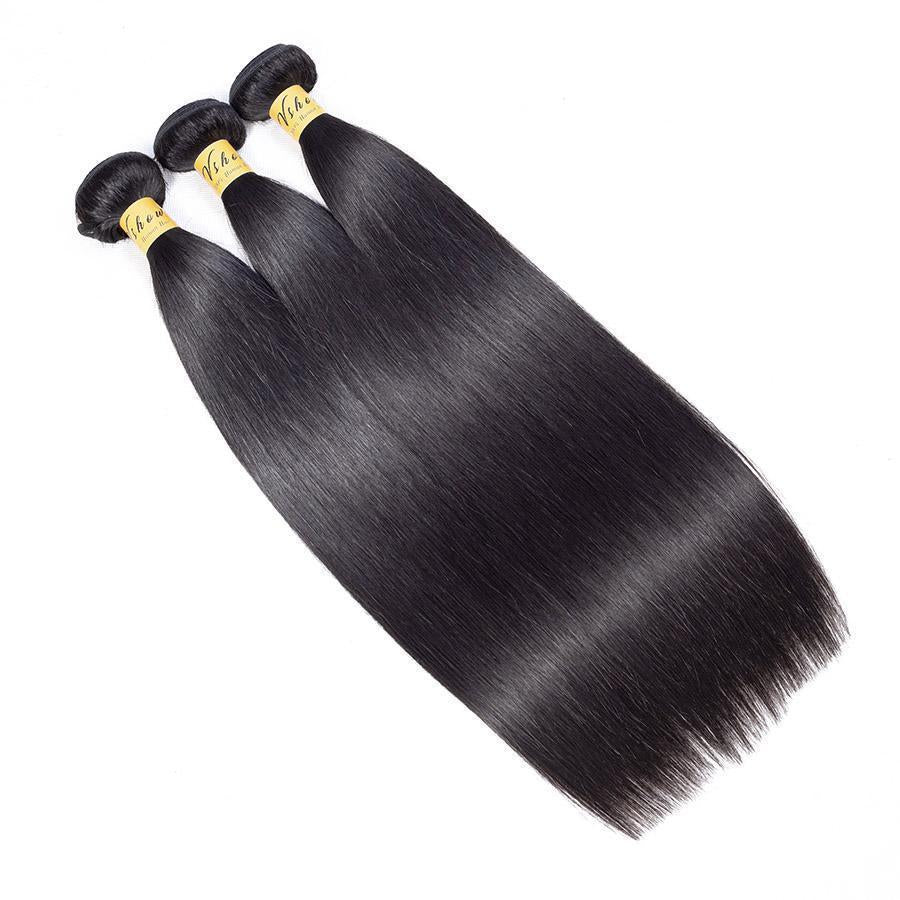 VSHOW HAIR Premium 9A Indian Human Virgin Hair Straight 3 Bundles with Pre Plucked 13x4 Frontal Natural Black - Image 6