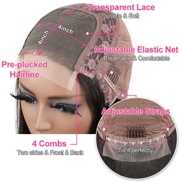 VSHOW HAIR Bob Deep Wave Human Hair 4x4 Lace Wigs Natural Black - Image 4