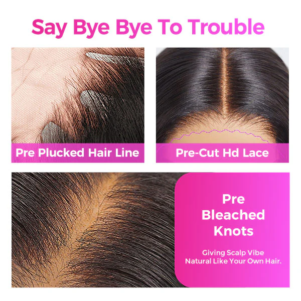 Vshow Short Bob Straight Human Hair Wear Go Wigs With Bleached Knots Pre Cut 10x6 Lace Wigs For Women - Image 8