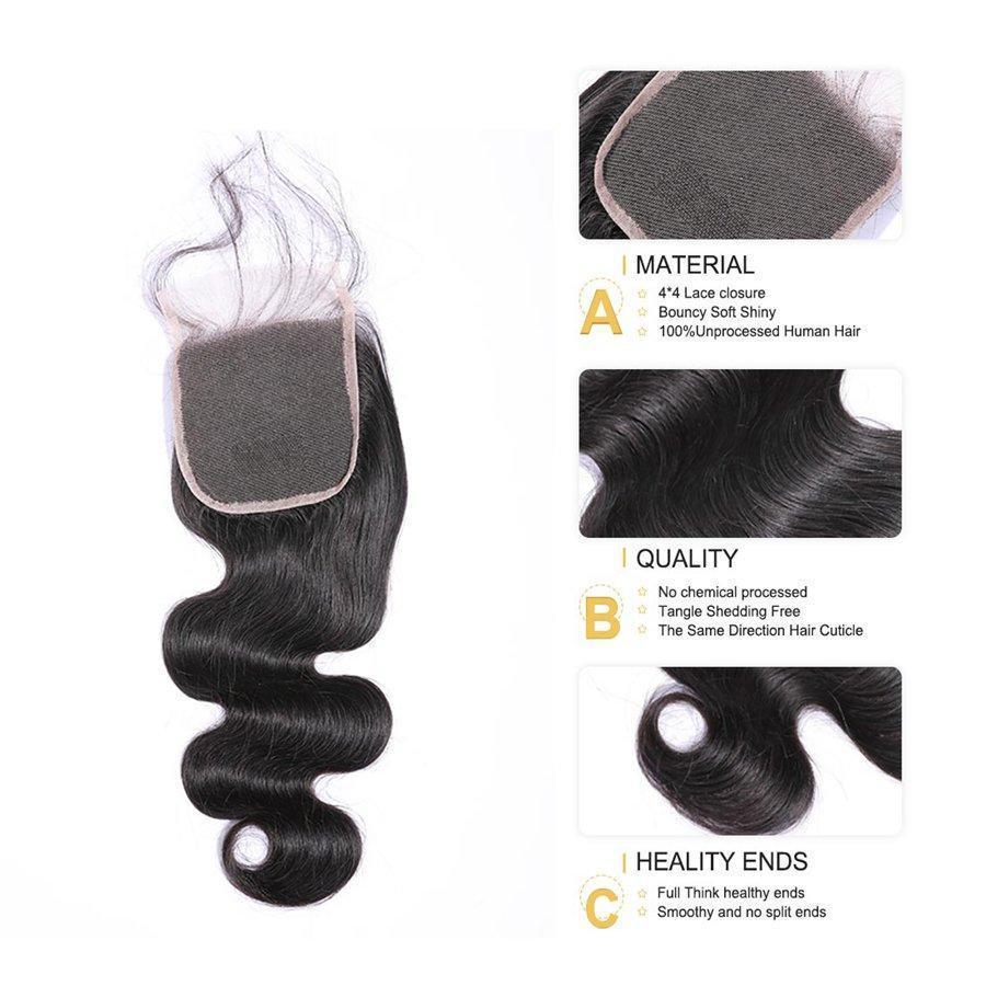 VSHOW HAIR Premium 9A Peruvian Human Virgin Hair Body Wave 3 Bundles with Pre Plucked Closure Deal Natural Black - Image 9