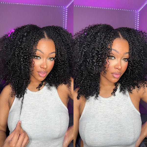 Vshow Glueless Wigs V Part Afro Curly Wig No Leave Out Thin Part Human Hair Wig With Drawstring Beginner Friendly - Image 3