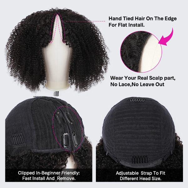Buy One Get One Free Kinky Curly V Part Human Hair Wigs Beginners Friendly Wigs - Image 5