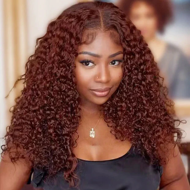 Bogo Deal Colored Human Hair Wigs Water Wave Reddish Brown Wear Go Glueless Wigs 4x6 Pre Cut Lace Curly Hair Wigs - Image 2