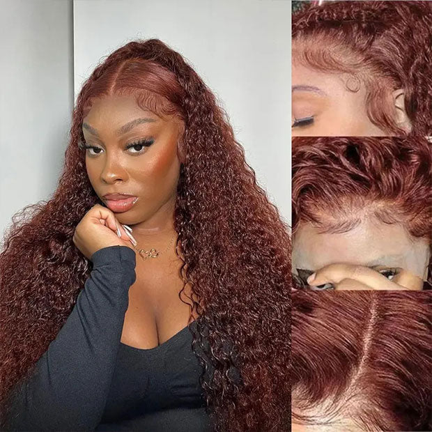 Bogo Deal Colored Human Hair Wigs Water Wave Reddish Brown Wear Go Glueless Wigs 4x6 Pre Cut Lace Curly Hair Wigs - Image 3