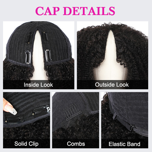 Vshow Short Bob Haircut Wig Human Hair Afro Curly Hair Machine Made V Part Wigs For Beginners - Image 5