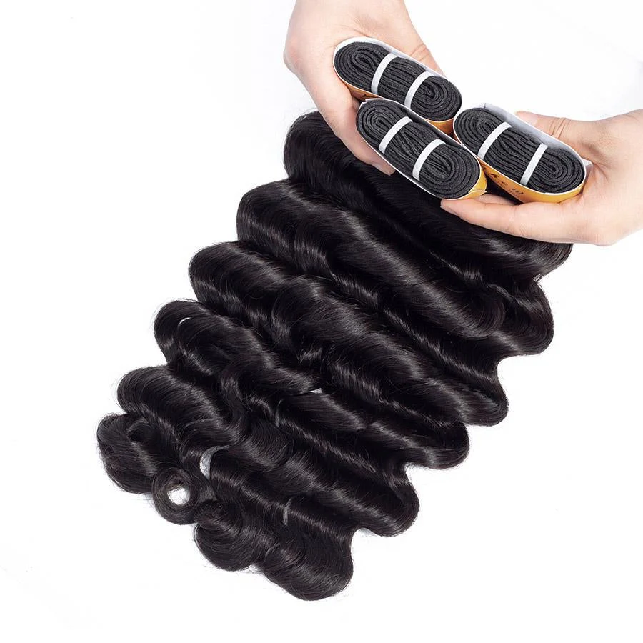 VSHOW HAIR Premium 9A Brazilian Human Virgin Hair Loose Deep Wave Natural Black 3 Bundles Deal - Image 5