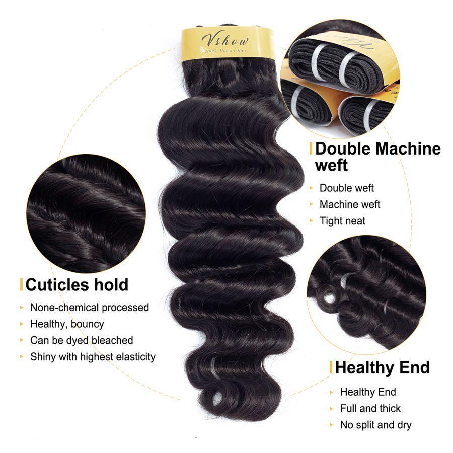 VSHOW HAIR Premium 9A Brazilian Human Virgin Hair Loose Deep Wave 4 Bundles with Pre Plucked Closure Deal Natural Black - Image 6