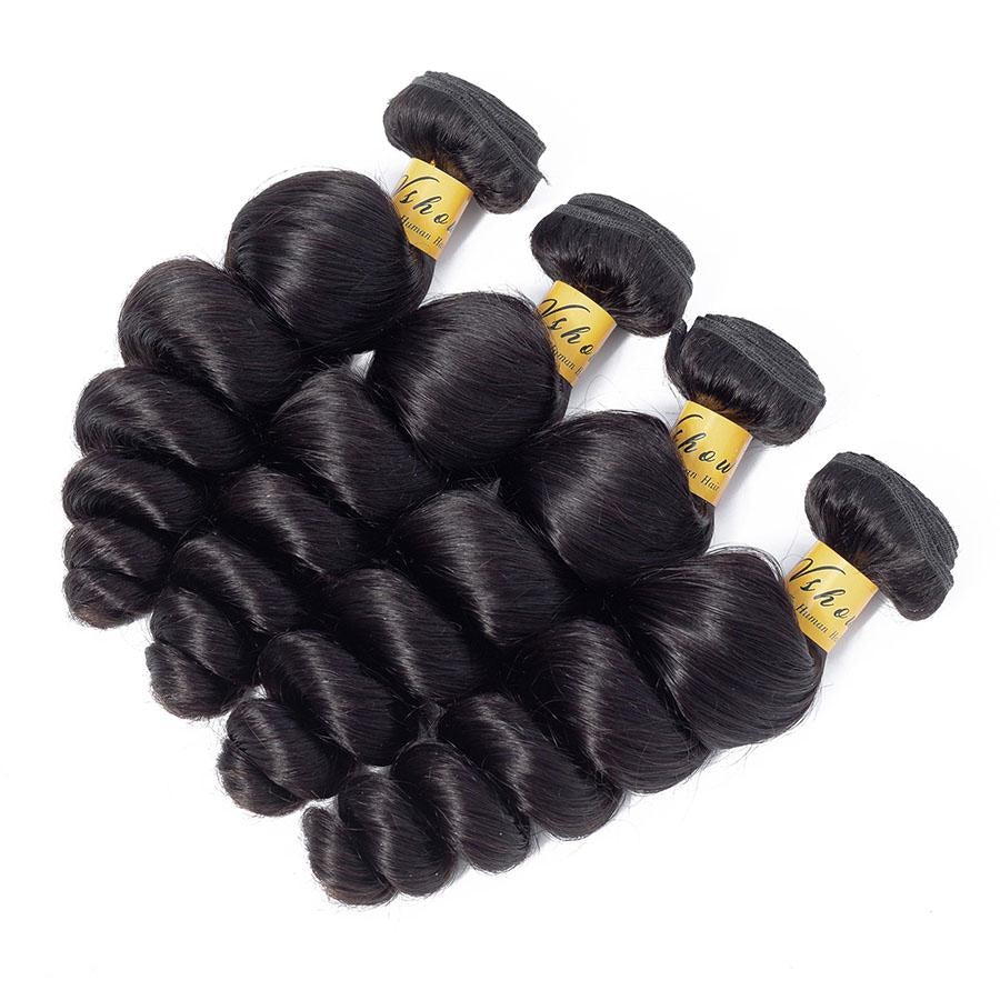 VSHOW HAIR Premium 9A Brazilian Human Virgin Hair Loose Wave Natural Black 4 Bundles Deal - Image 3