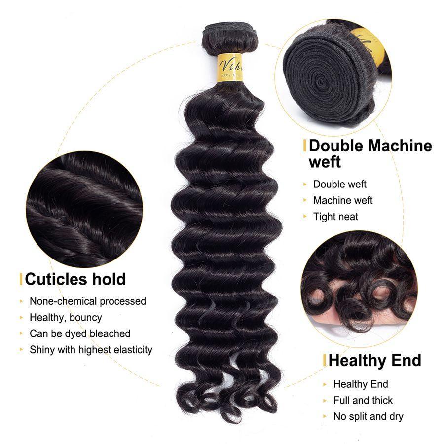 VSHOW HAIR Premium 9A Brazilian Human Virgin Hair Loose Deep Wave 3 Bundles with Pre Plucked Closure Deal Natural Black - Image 3