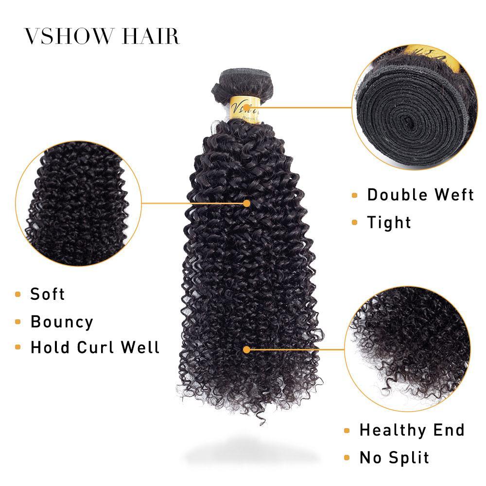 VSHOW HAIR Premium 9A Brazilian Virgin Human Hair Kinky Curly 3 or 4 Bundles with Closure Popular Sizes - Image 7