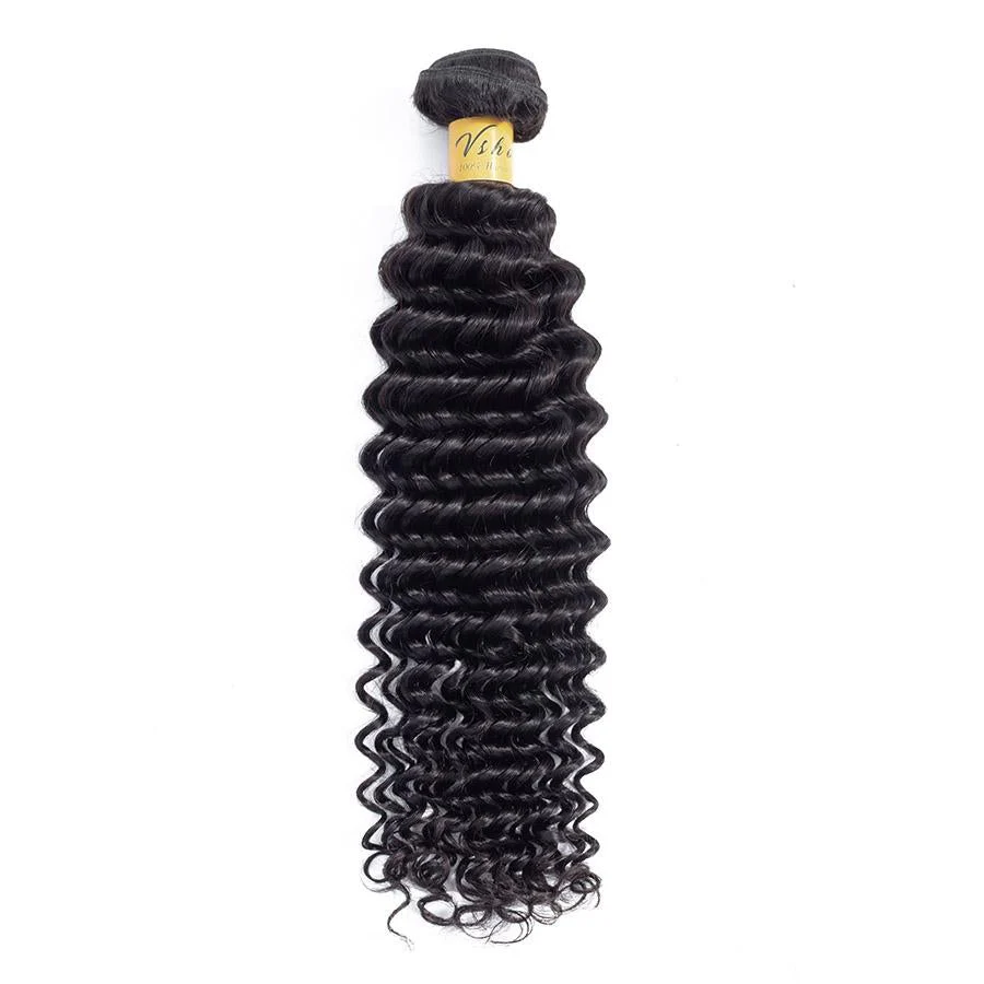 VSHOW HAIR Premium 9A Brazilian Human Virgin Hair Deep Wave Natural Black 4 Bundles Deal - Image 5