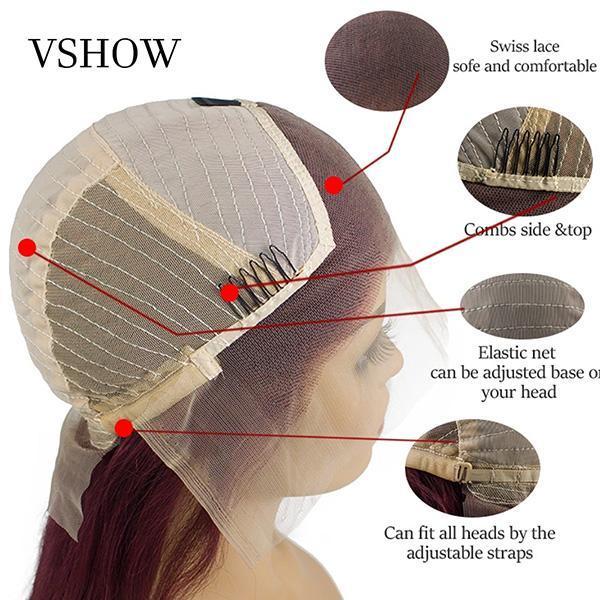 VSHOW Burgundy Hair Color Short Straight Hair Human Hair Lace Front Wigs With Pre-plucked - Image 6