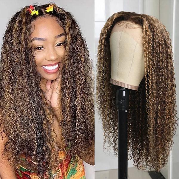 Buy One Get One Free Highlight Kinky Curly 13x4 Lace Front Human Hair Wigs With Baby Hair - Image 6