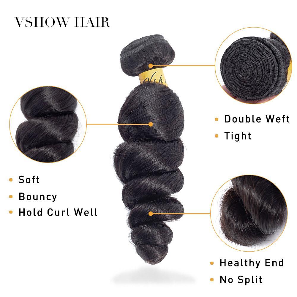 VSHOW HAIR Premium 9A Brazilian Virgin Human Hair Loose Wave 3 or 4 Bundles with Closure Popular Sizes - Image 4