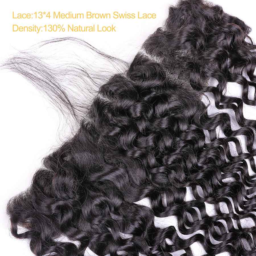 VSHOW HAIR Premium 9A Peruvian Human Virgin Hair Water Wave 3 Bundles with Pre Plucked 13x4 Frontal Natural Black - Image 9