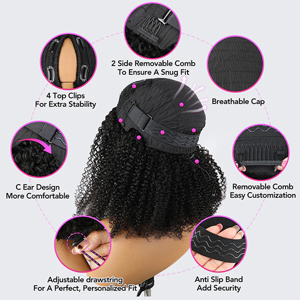 250% Density Deep Curly V Part Wigs With Drawstring No Leave Out Side Part Available Deep Wave Glueless Human Hair Wigs - Image 4