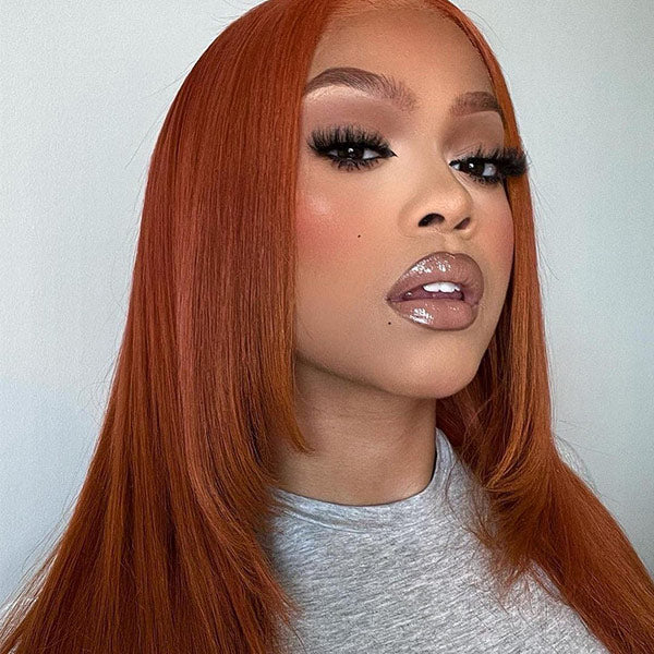 VSHOW #33 Dark Auburn Color Straight Hair Wig Transparent lace Human Hair Wigs - Image 2