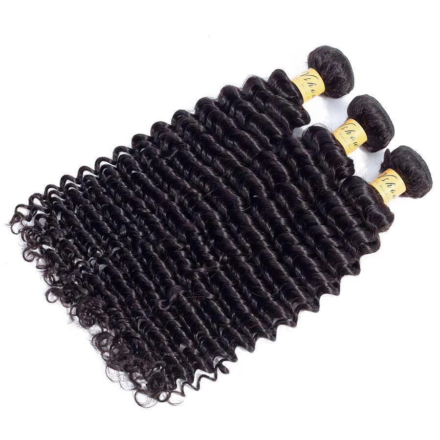 VSHOW HAIR Premium 9A Mongolian Human Virgin Hair Deep Wave 3 Bundles with Pre Plucked Closure Deal Natural Black - Image 2