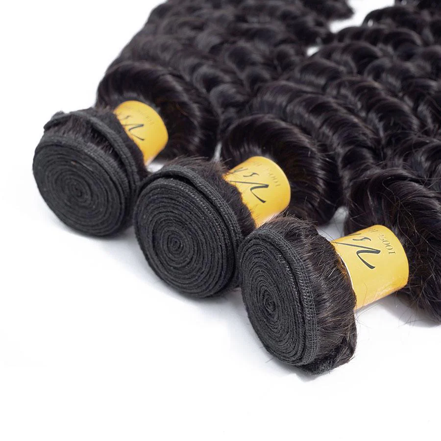 VSHOW HAIR Premium 9A Mongolian Human Virgin Hair Deep Wave 3 Bundles with Pre Plucked Closure Deal Natural Black - Image 6
