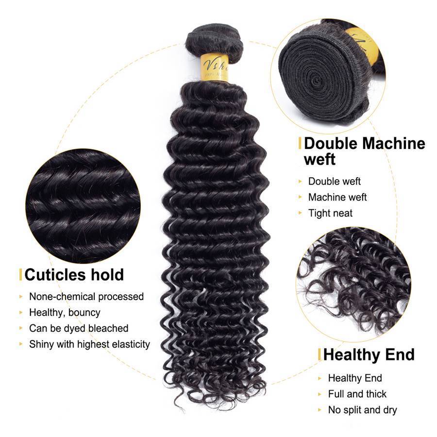 VSHOW HAIR Premium 9A Mongolian Human Virgin Hair Deep Wave 3 Bundles with Pre Plucked Closure Deal Natural Black - Image 7