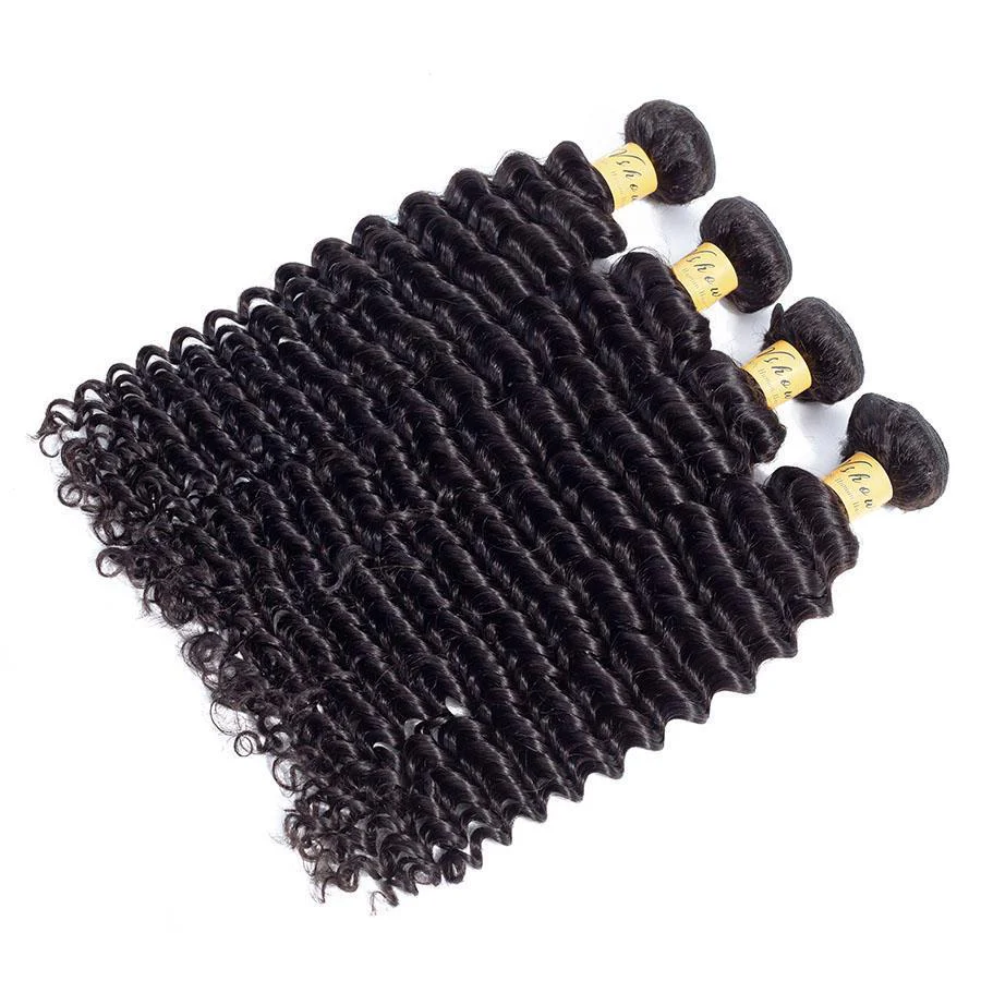 VSHOW HAIR Premium 9A Indian Human Virgin Hair Deep Wave 4 Bundles with Pre Plucked Closure Deal Natural Black - Image 7