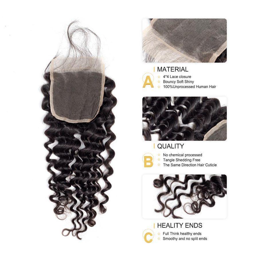 VSHOW HAIR Premium 9A Malaysian Human Virgin Hair Deep Wave 3 Bundles with Pre Plucked Closure Deal Natural Black - Image 9