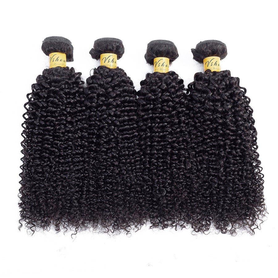 VSHOW HAIR Premium 9A Indian Human Virgin Hair Kinky Curly Natural Black 4 Bundles Deal