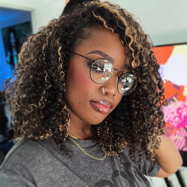 Vshow 3 In 1 Drawstring Half Wigs Kinky Curly Highlight Color Human Hair Wigs Flip Over Wig - Image 2