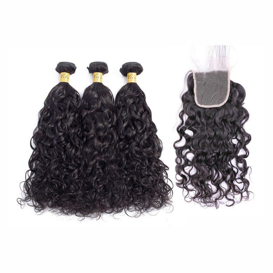 VSHOW HAIR Premium 9A Indian Human Virgin Hair Natural Wave 3 Bundles with Pre Plucked Closure Deal Natural Black - Image 3