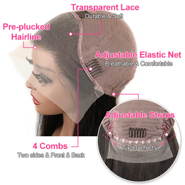 VSHOW Transparent Lace Front Wigs Indian Straight Human Hair Natural Black - Image 6