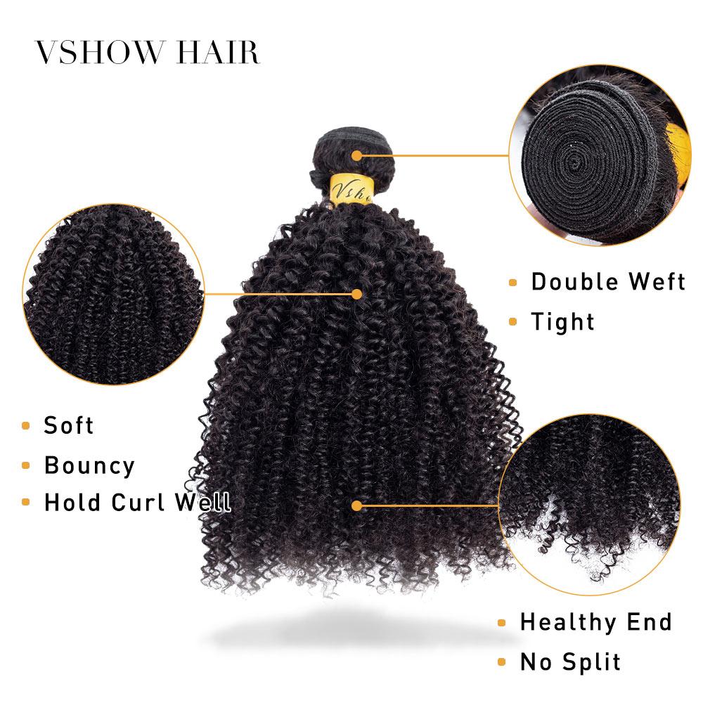 VSHOW HAIR Premium 9A Indian Human Virgin Hair Afro Curly Natural Black 4 Bundles Deal - Image 4