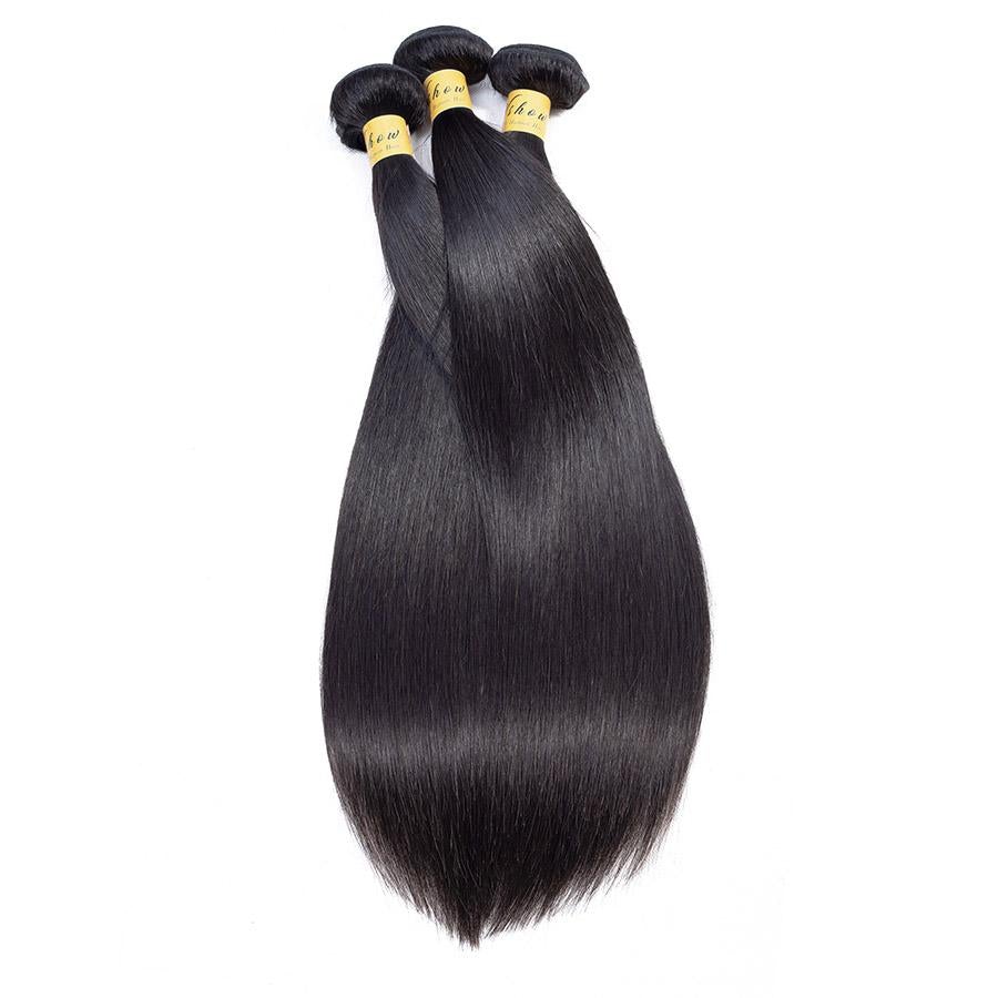 VSHOW HAIR Premium 9A Brazilian Human Virgin Hair Straight Natural Black 3 Bundles Deal - Image 3