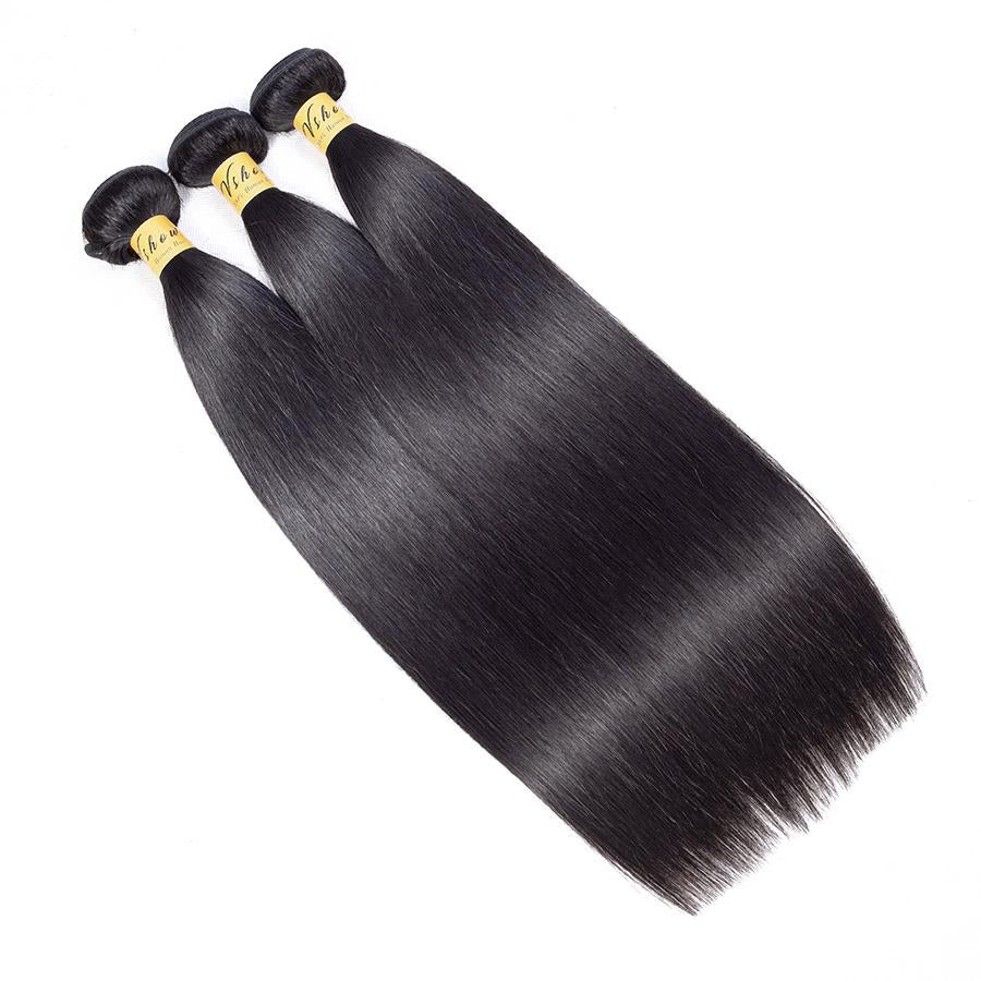 VSHOW HAIR Premium 9A Brazilian Human Virgin Hair Straight Natural Black 3 Bundles Deal - Image 4