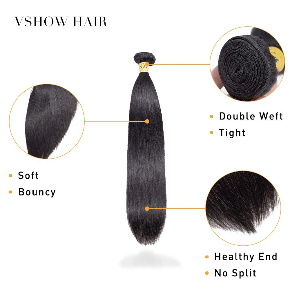 VSHOW HAIR Premium 9A Peruvian Human Virgin Hair Straight Natural Black 4 Bundles Deal - Image 4