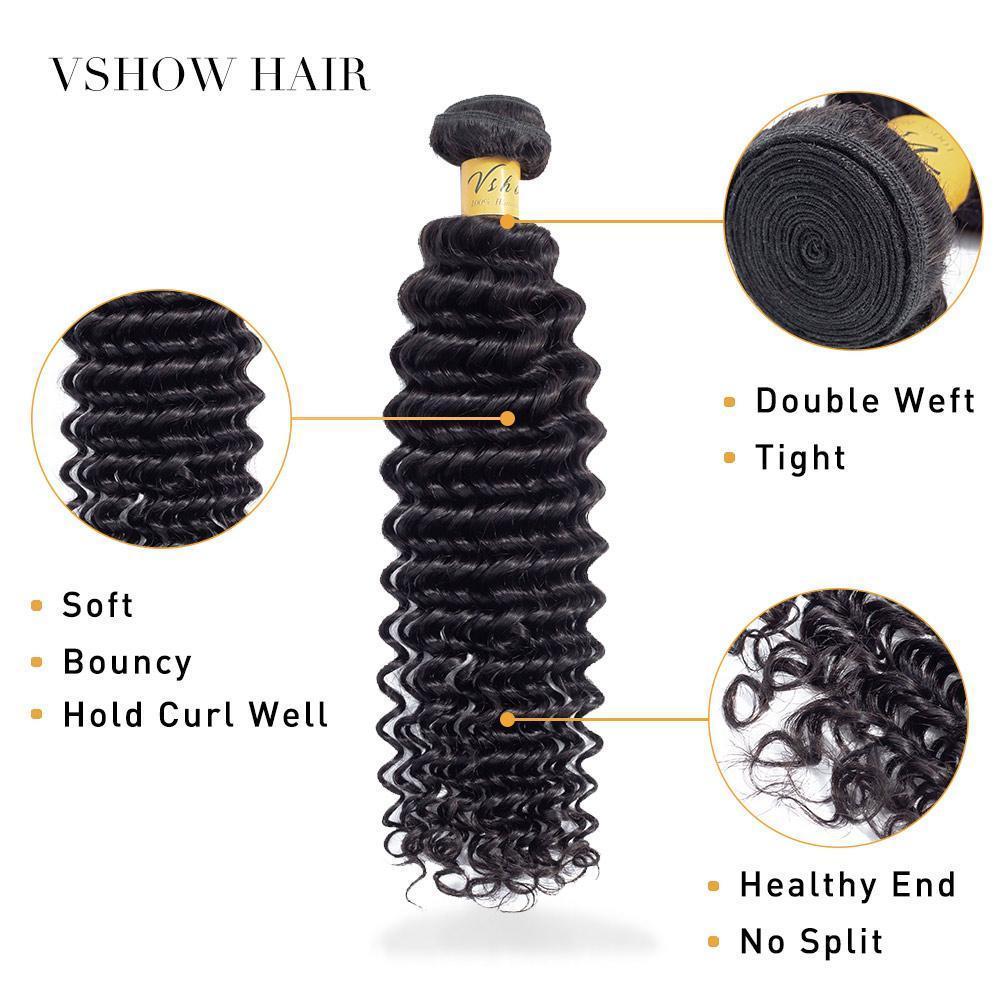 VSHOW HAIR Premium 9A Malaysian Virgin Human Hair Deep Wave 3 or 4 Bundles with Closure Popular Sizes - Image 6