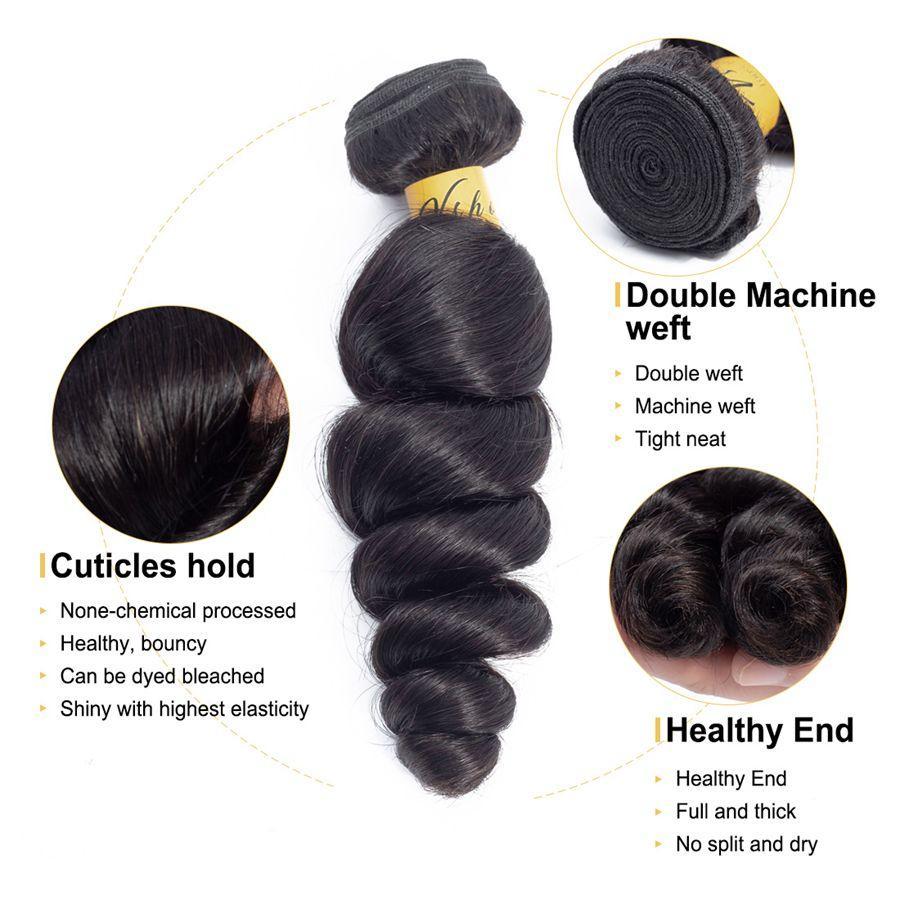 VSHOW HAIR Premium 9A Malaysian Human Virgin Hair Loose Wave 4 Bundles with Pre Plucked Closure Deal Natural Black - Image 5
