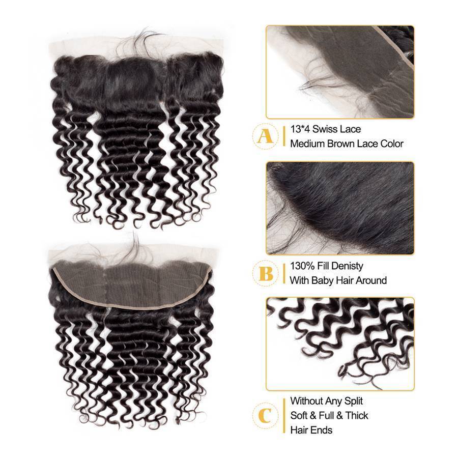 VSHOW HAIR Premium 9A Malaysian Human Virgin Hair Loose Deep Wave 3 Bundles with Pre Plucked 13x4 Frontal Natural Black - Image 6