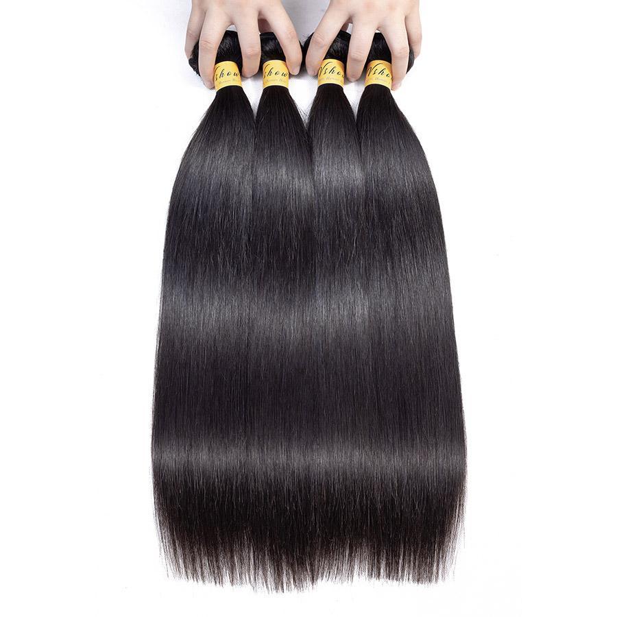 VSHOW HAIR Premium 9A Malaysian Human Virgin Hair Straight 4 Bundles with Pre Plucked Closure Deal Natural Black - Image 6
