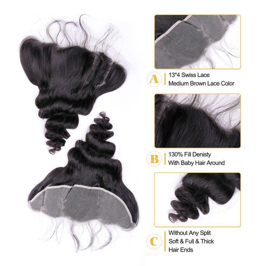 VSHOW HAIR Premium 9A Mongolian Human Virgin Hair Loose Wave 3 Bundles with Pre Plucked 13x4 Frontal Natural Black - Image 7