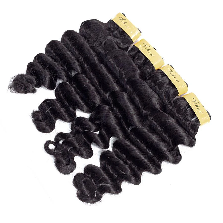 VSHOW HAIR Premium 9A Mongolian Human Virgin Hair Loose Deep Wave 4 Bundles with Pre Plucked Closure Deal Natural Black - Image 5