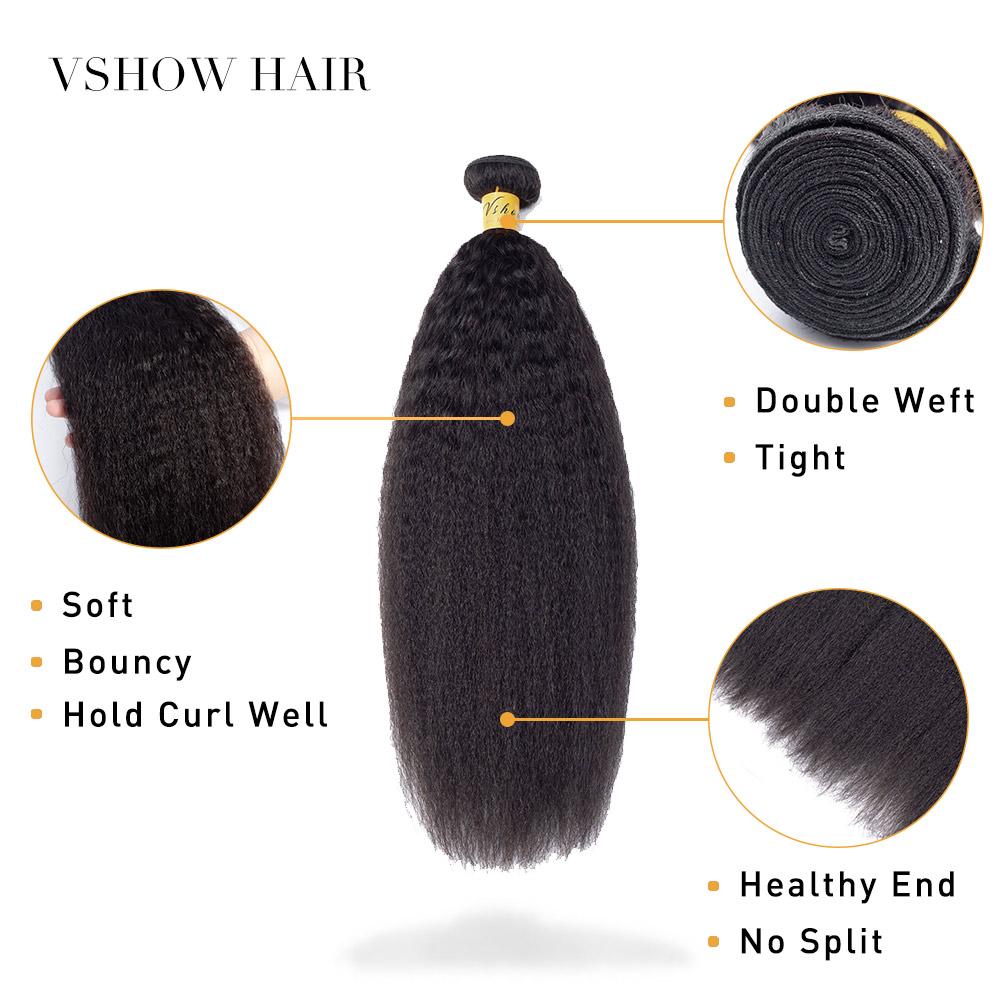 VSHOW HAIR Premium 9A Mongolian Human Virgin Hair YaKi Natural Black 4 Bundles Deal - Image 5