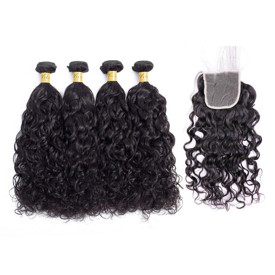 VSHOW HAIR Premium 9A Peruvian Human Virgin Hair Natural Wave 4 Bundles with Pre Plucked Closure Deal Natural Black - Image 3