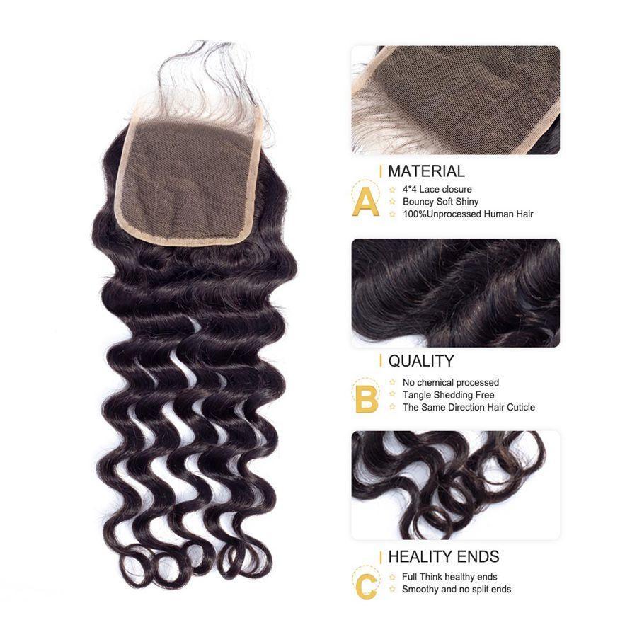 VSHOW HAIR Premium 9A Peruvian Human Virgin Hair Loose Deep Wave 4 Bundles with Pre Plucked Closure Deal Natural Black - Image 7