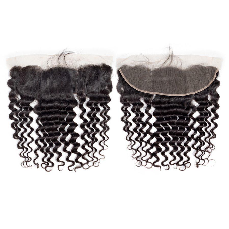 VSHOW HAIR Premium 9A Peruvian Human Virgin Hair Loose Deep Wave 3 Bundles with Pre Plucked 13x4 Frontal Natural Black - Image 5